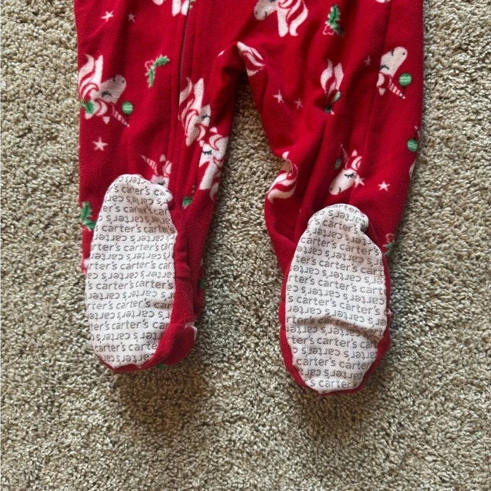 Carter’s Christmas Unicorn Fleece Pajamas Footed pajamas red holiday - 24 Months